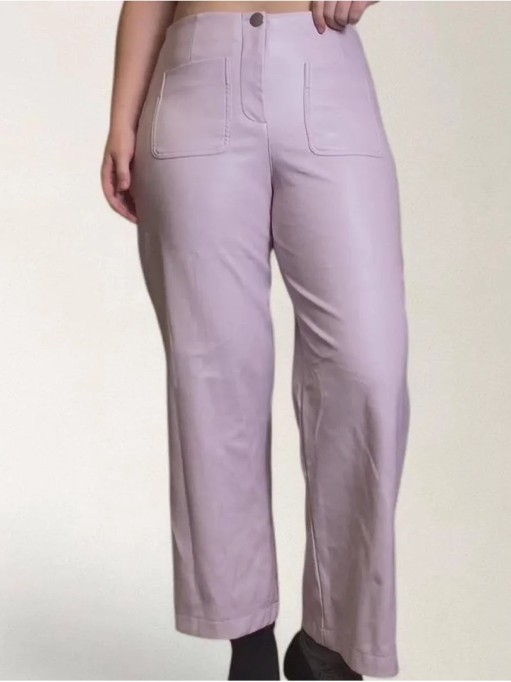 Bagatelle Collection NY vegan leather pale pink crop flare pants size large